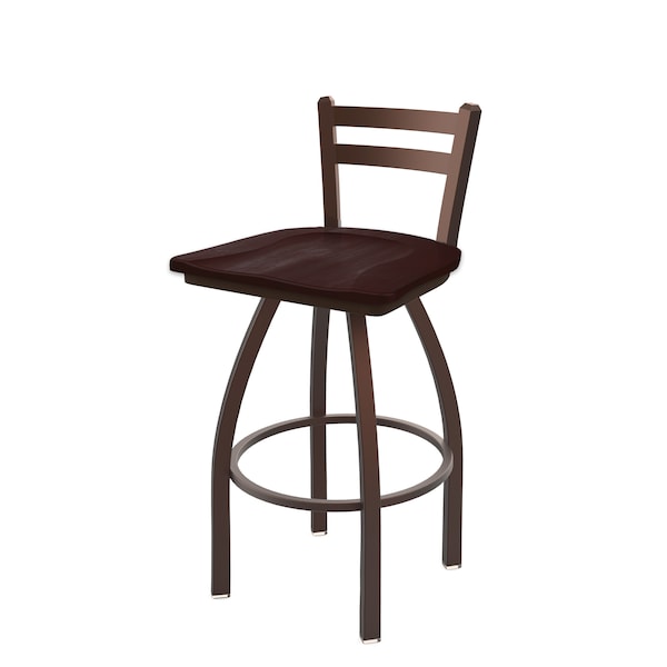 25" Low Back Swivel Counter Stool, Bronze Finish, Dark Cherry Maple Seat